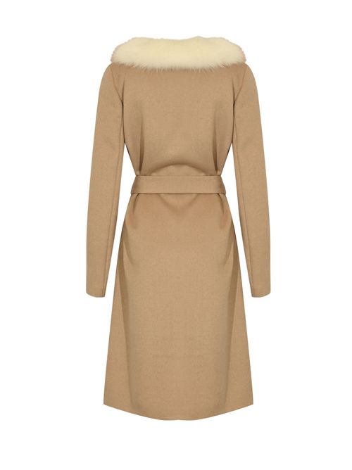 Cappotto CD1206 in misto lana con pelliccia in volpe YES LONDON | CD1206BEIGE/ROSA